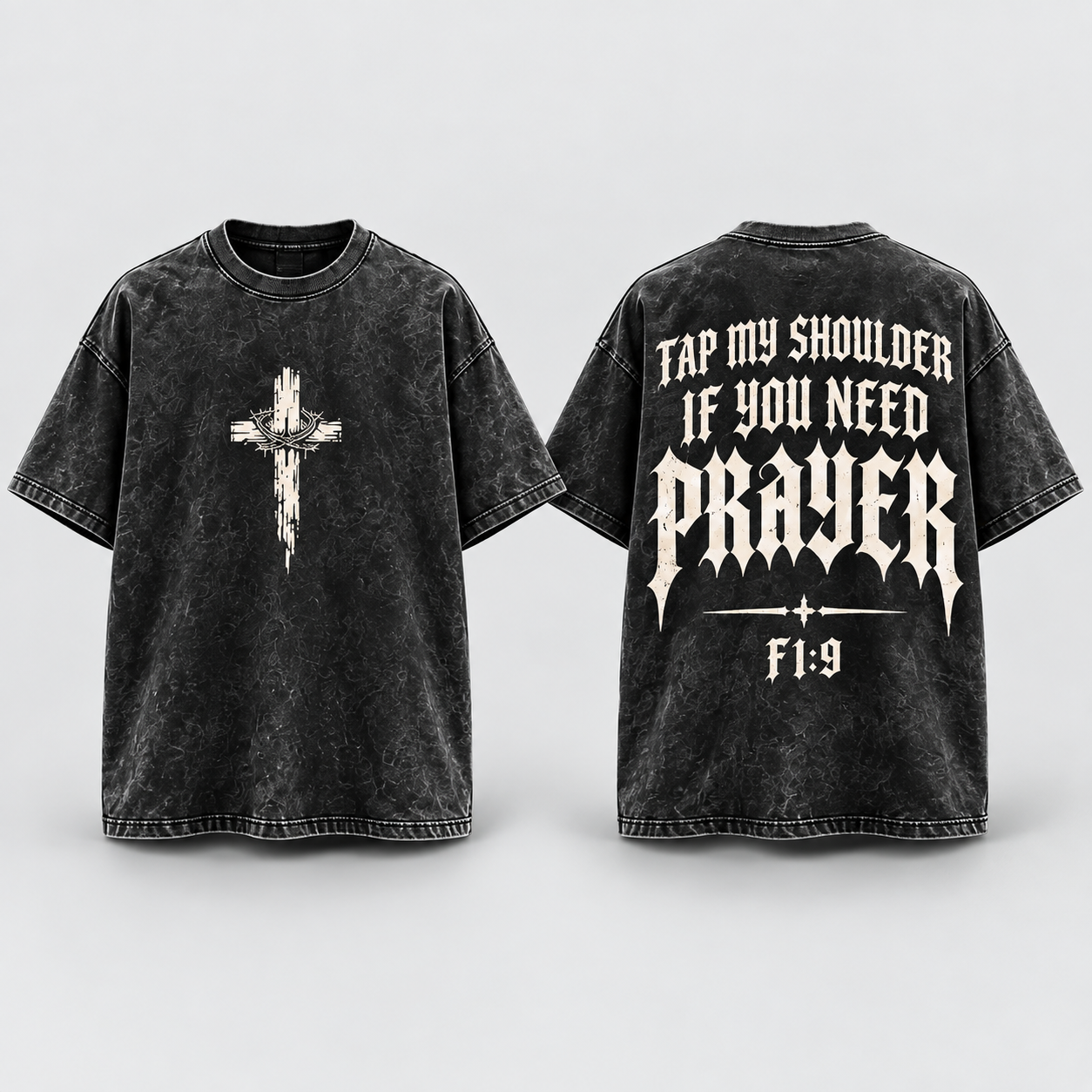 Cross / Prayer Tee front and back mockup