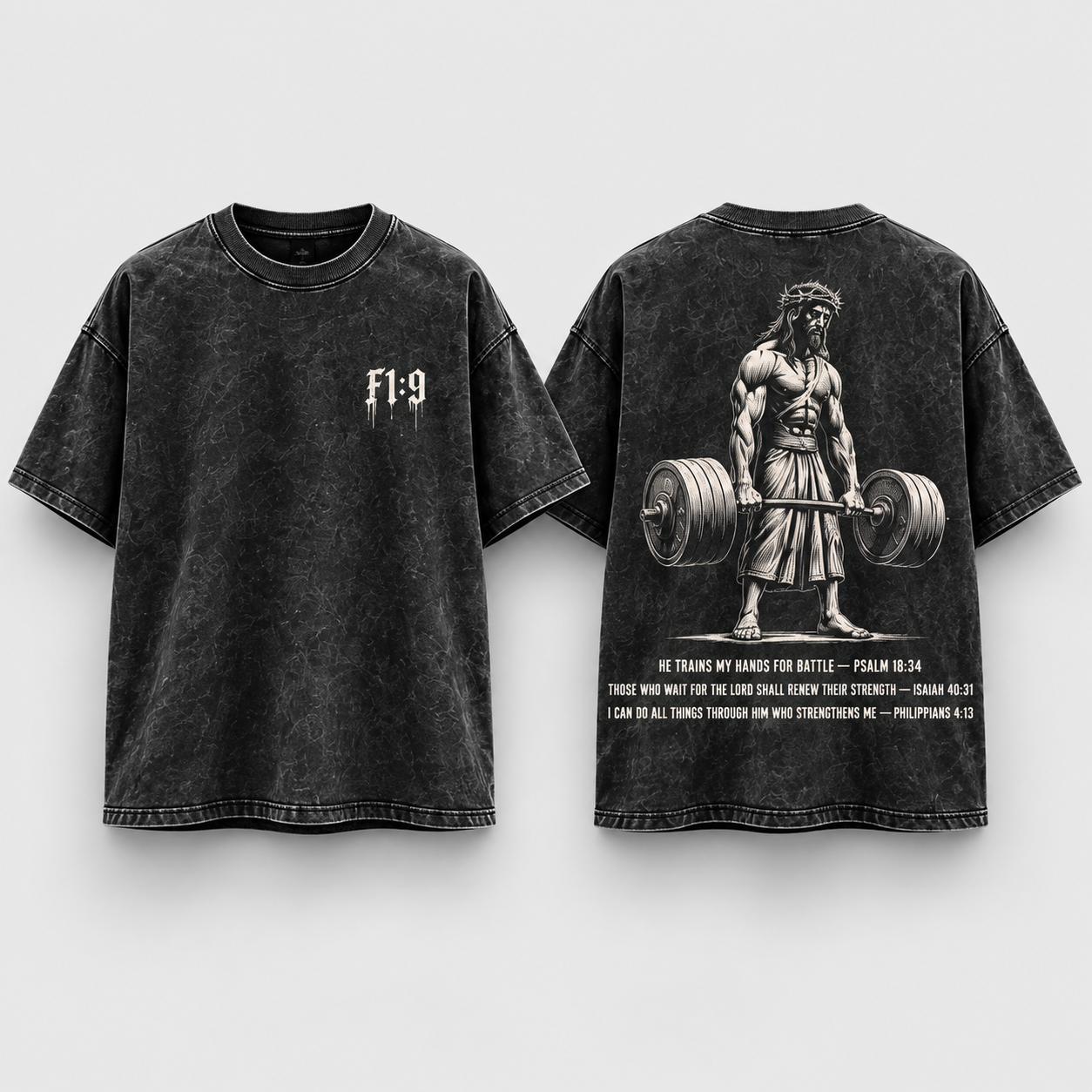Deadlifting Jesus Tee front and back mockup